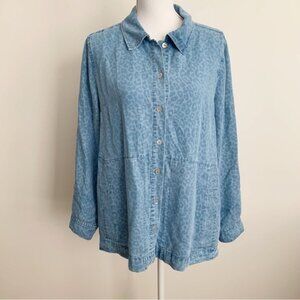 Soft Surroundings Thelma Animal Print Tencel Button Blouse Size M